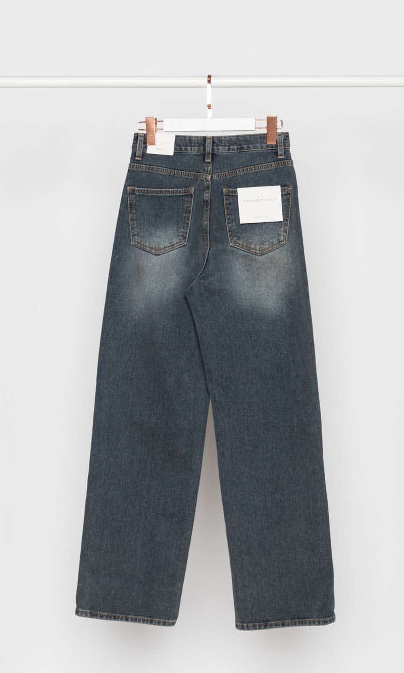 Dark Washed Wide Leg Jeans with Thin Fleece Lining