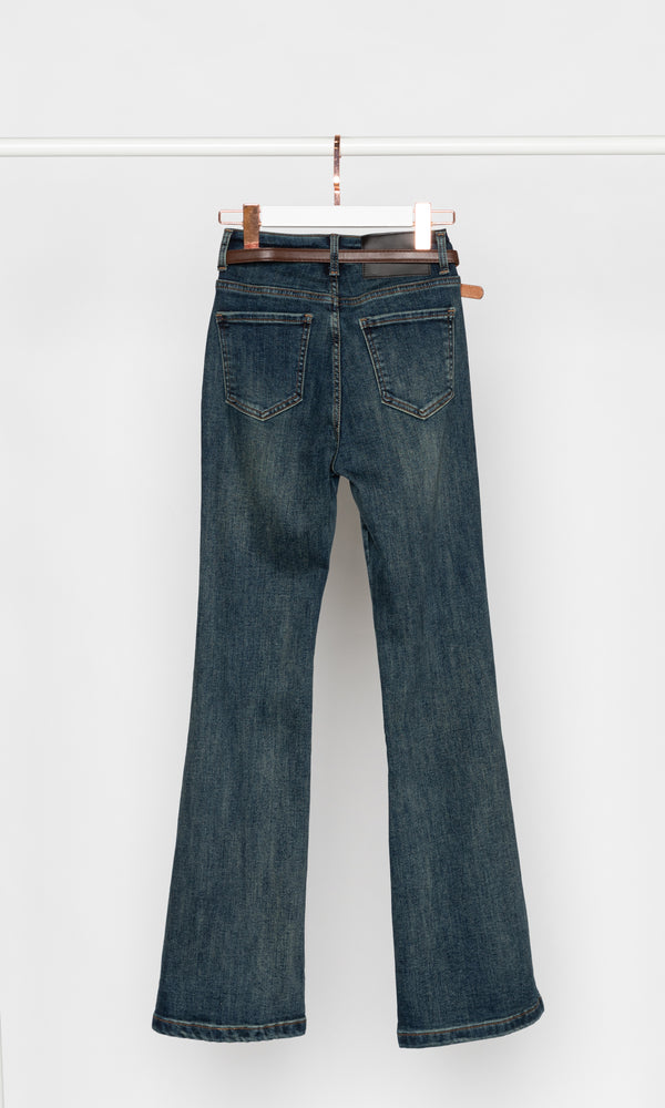 Front Slits Flare Jeans with Belt