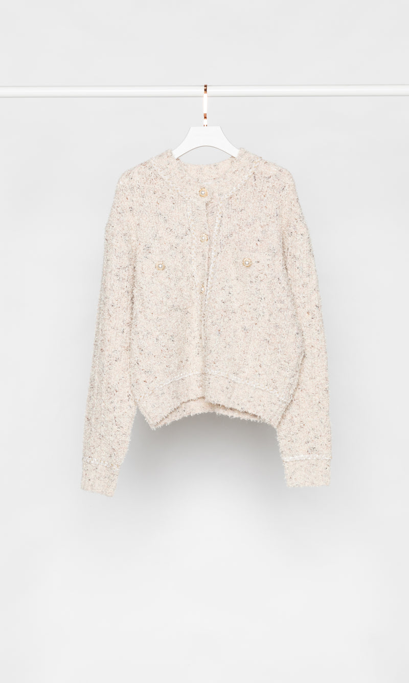 Fuzzy Cardigan with Pearl Buttons