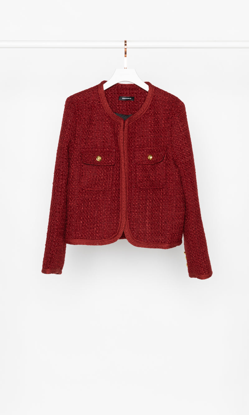 Two-pocket Red Tweed Jacket