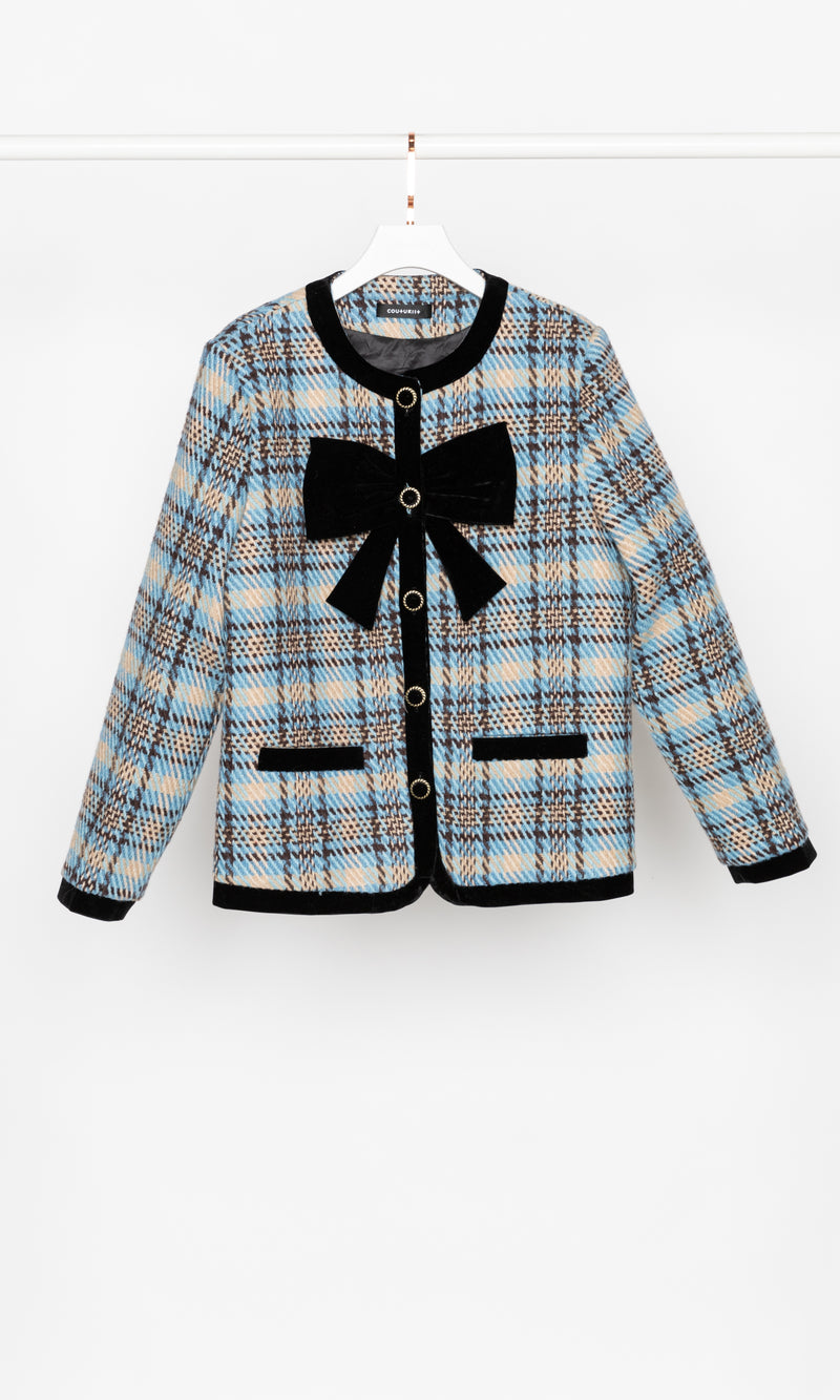 Checker with Black Bow Tweed Jacket