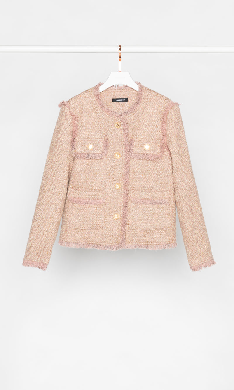 Pink Fray Edges Tweed Jacket