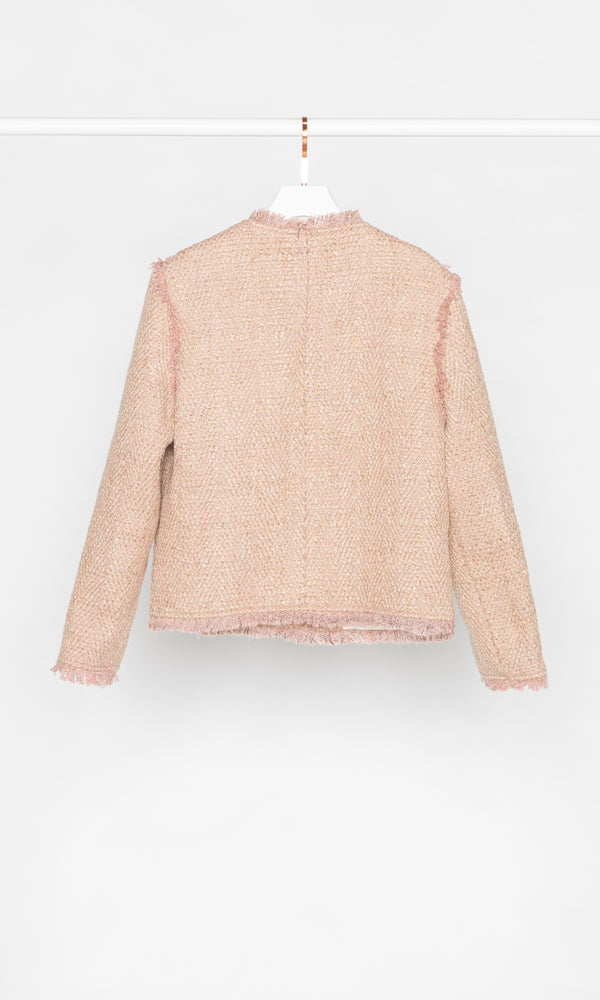 Pink Fray Edges Tweed Jacket