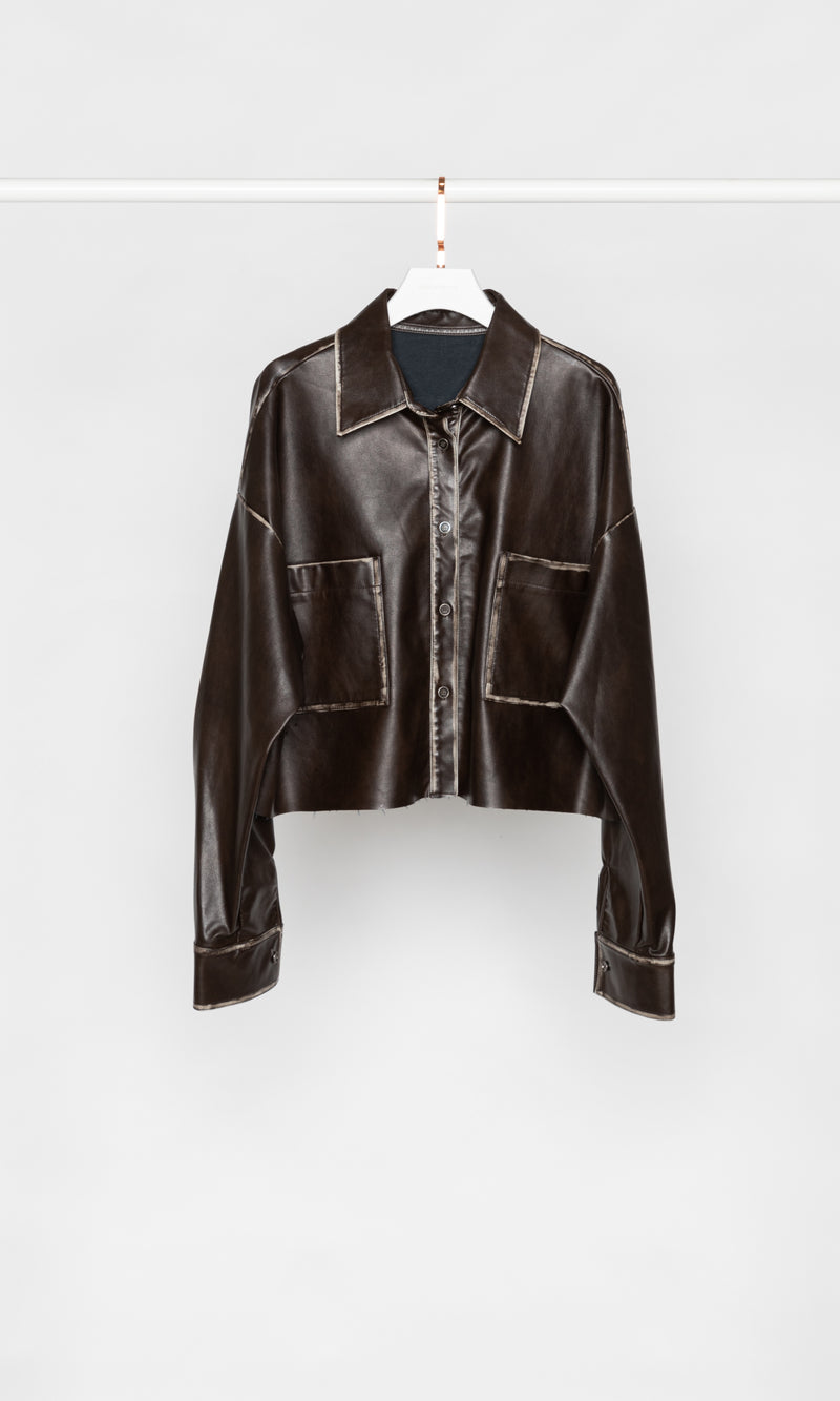 Contrasting Edges Crop Faux Leather Jacket
