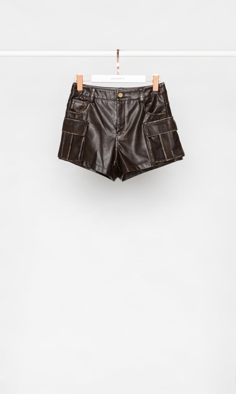 Contrasting Edges Faux Leather Shorts