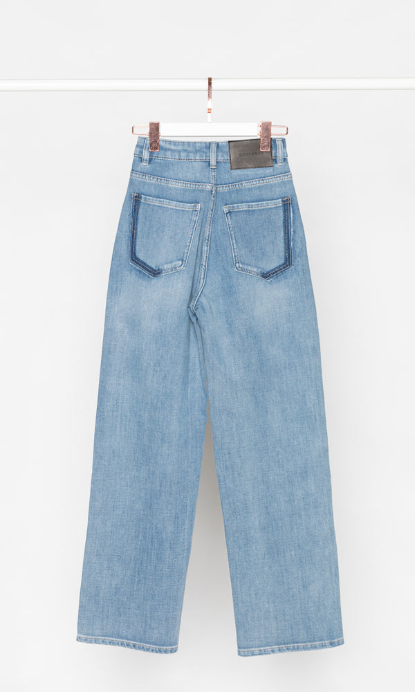 Contrasting Back Pocket Edges Wide Leg Jeans