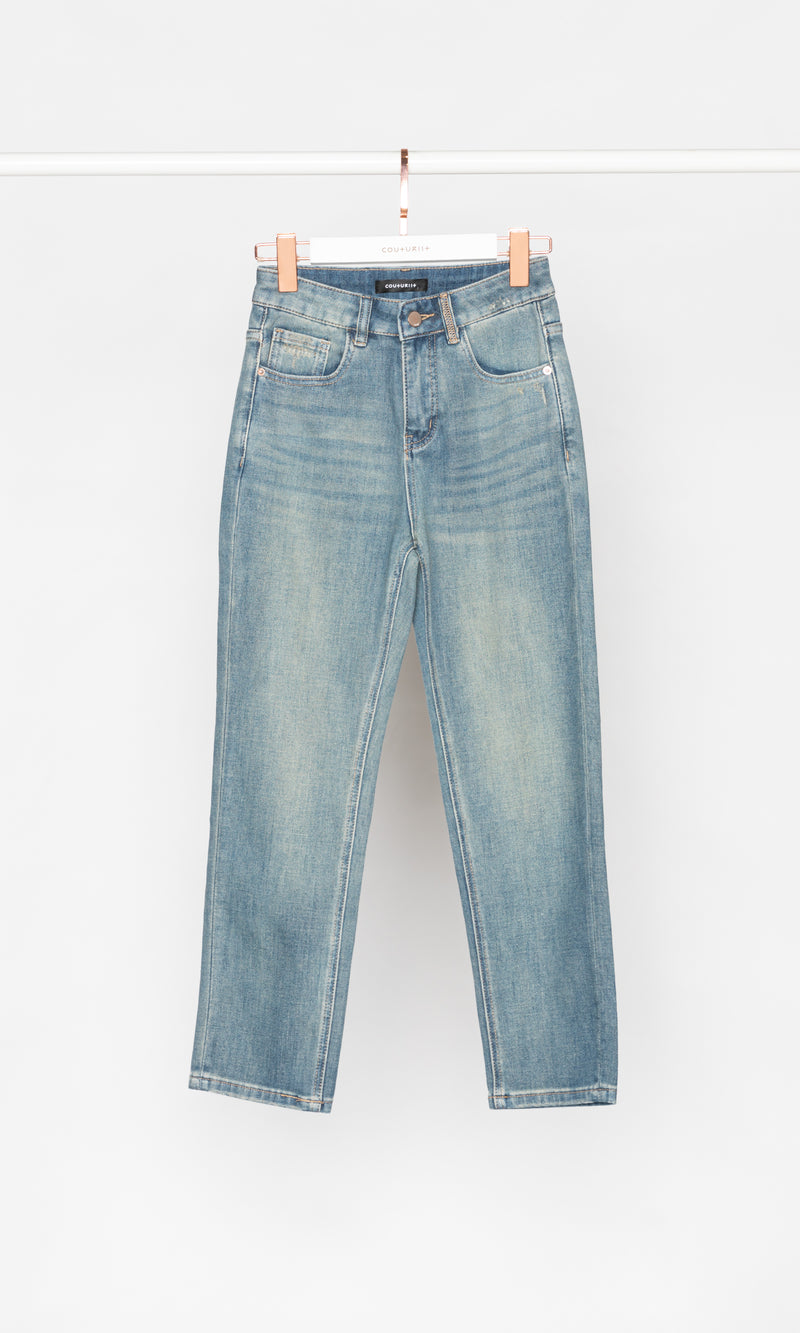 Washed Blue Skinny Straight Leg Jeans