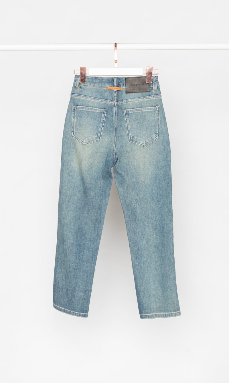 Washed Blue Skinny Straight Leg Jeans