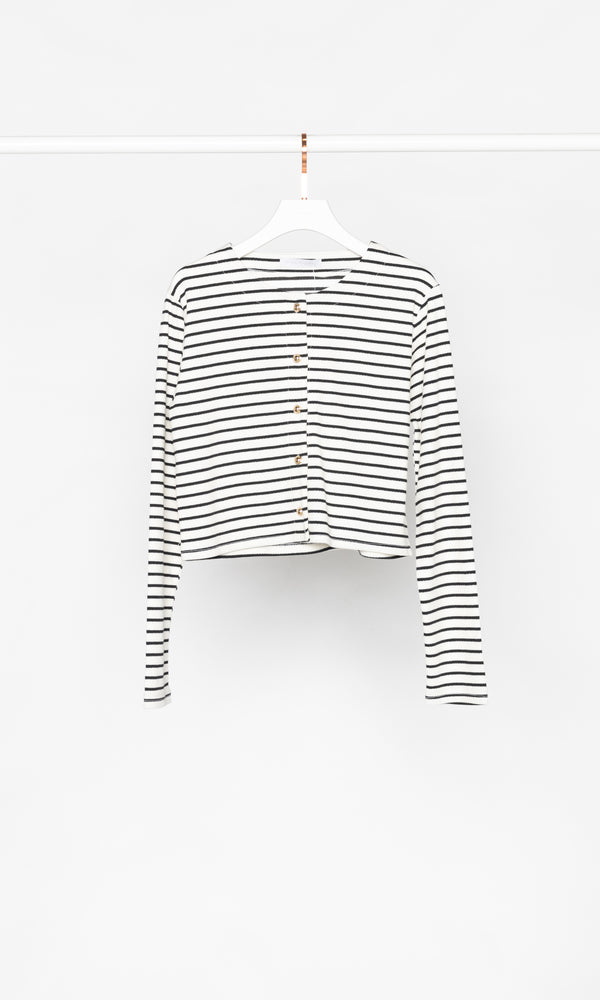Ribbed Stripe Button-up Top
