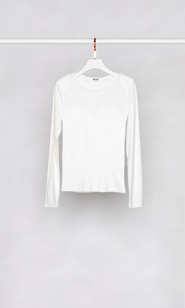 Ribbed Panel Fitted Long Sleeve Top