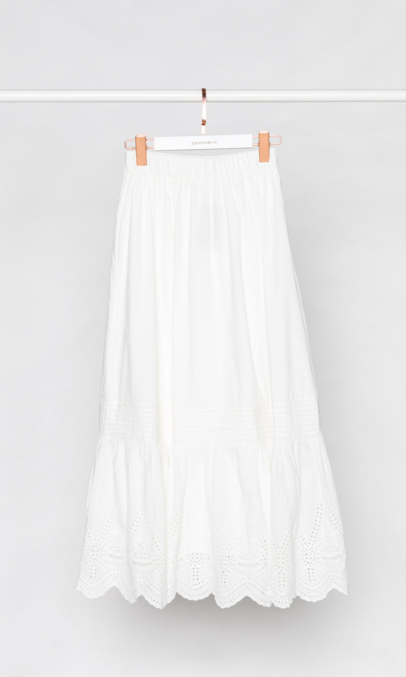 Lace Hem Cotton Flare Maxi Skirt