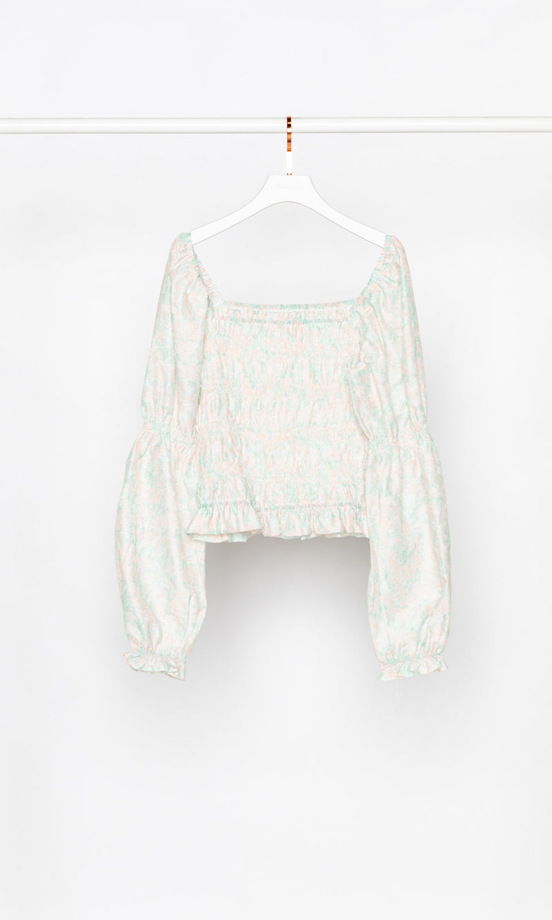 Pastel Floral Smocked Top with Balloon Sleeves