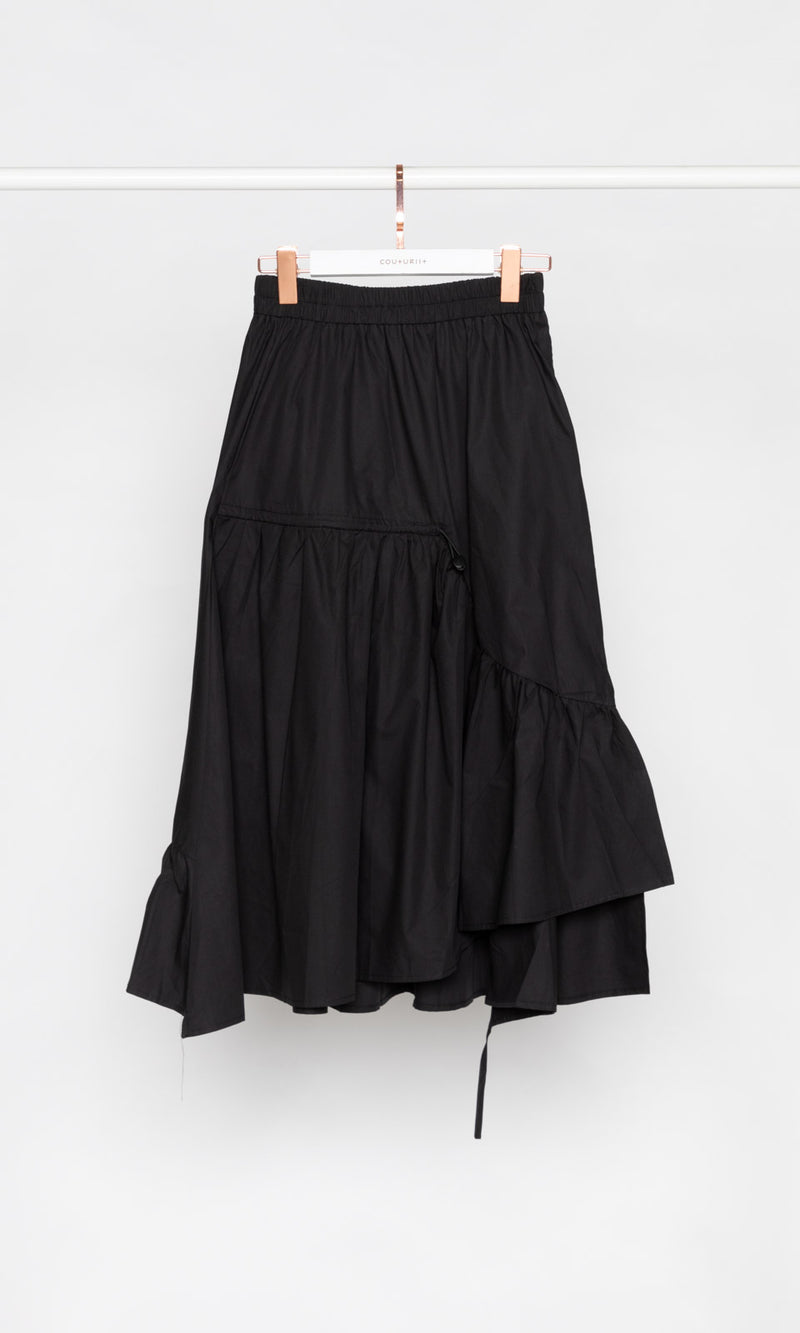 Drawstring Poplin Midi Skirt