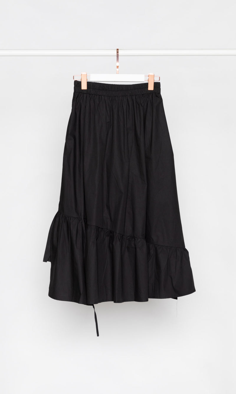 Drawstring Poplin Midi Skirt