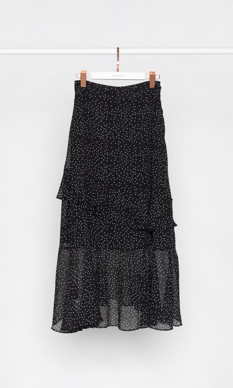 Asymmetrical Ruffle Polkadots Maxi Skirt