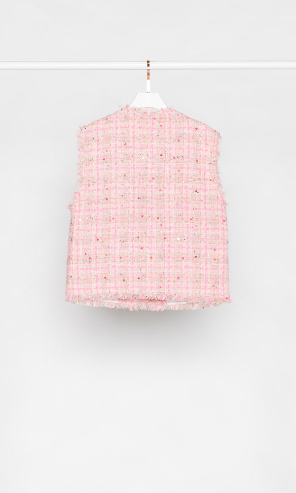 Checker with Burst Buttons Tweed Vest