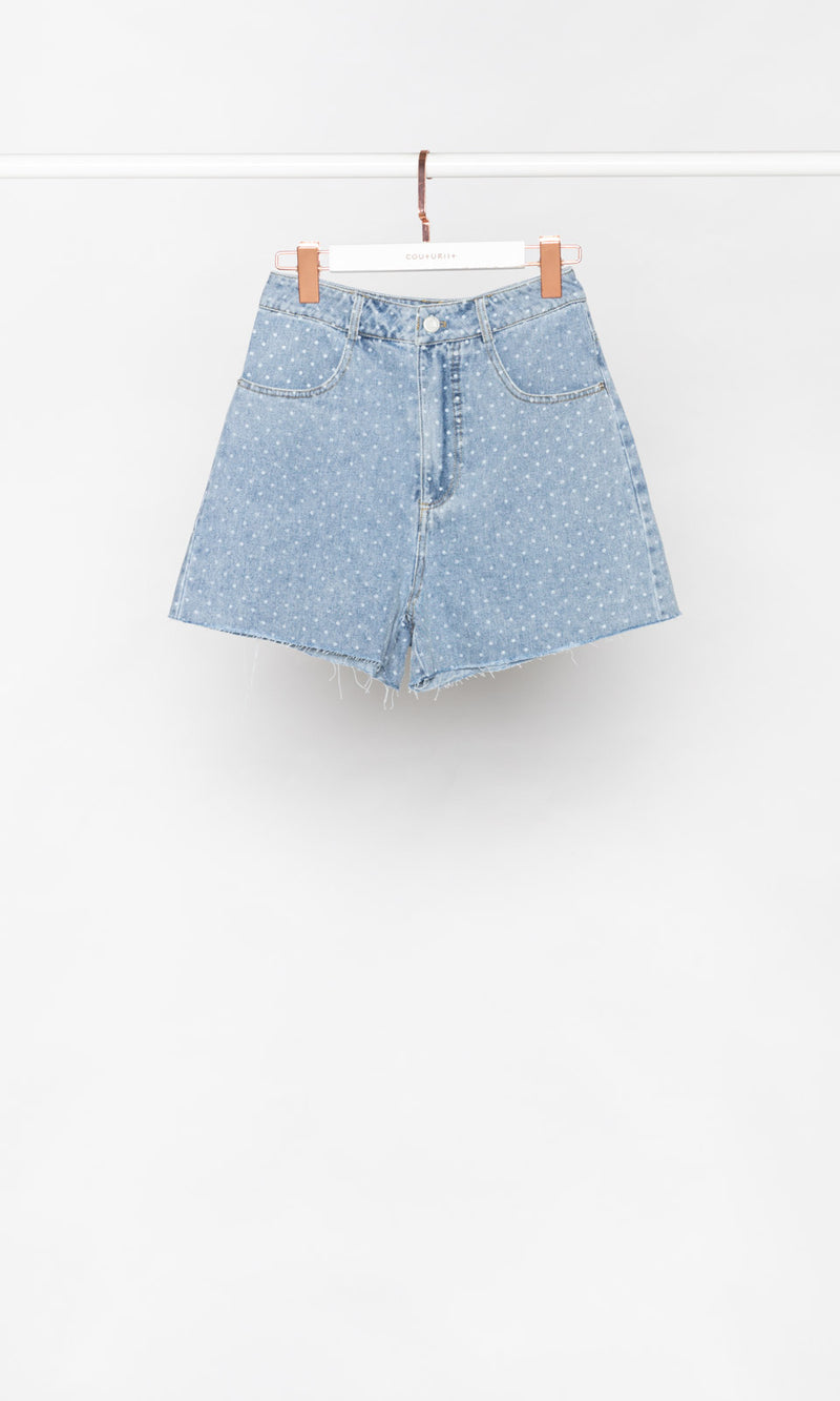 Polkadots Print Denim Shorts