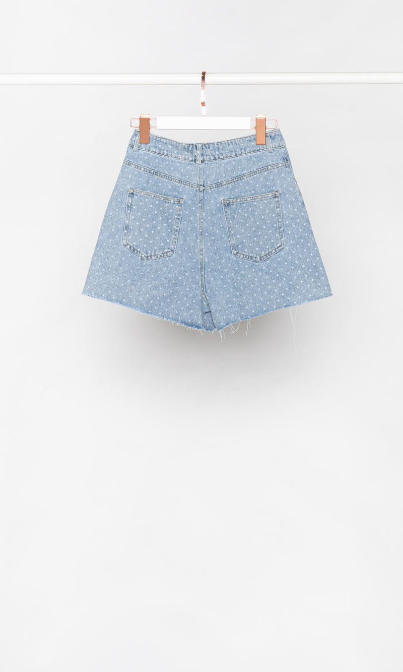 Polkadots Print Denim Shorts