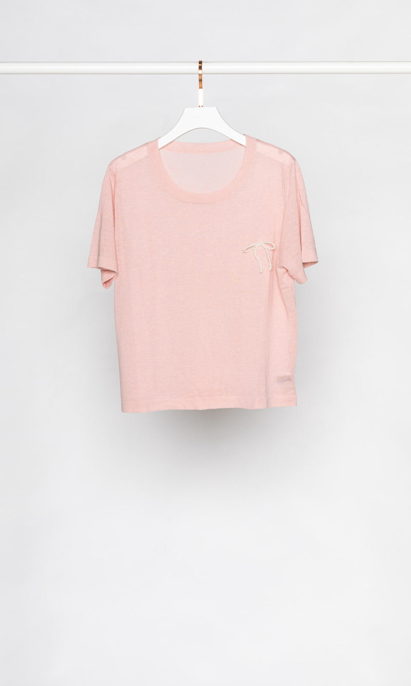 Pearl Bow Knit T-shirt