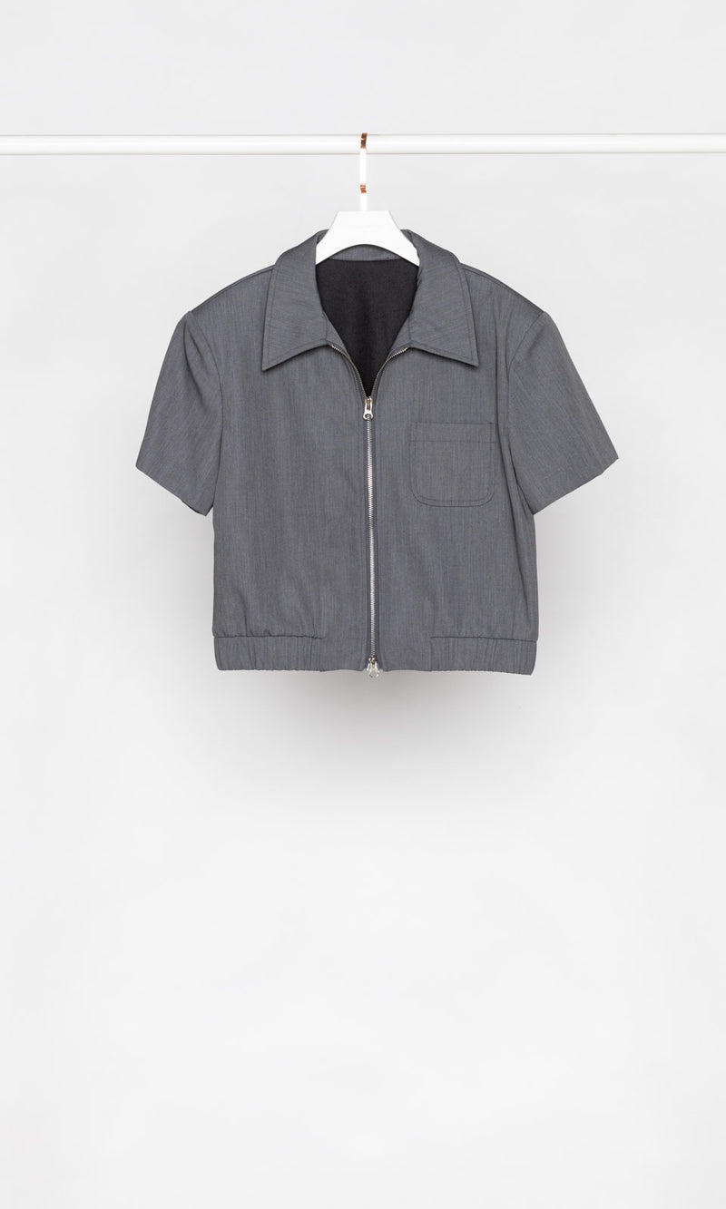 Short Sleeves Zip-up Collar Jacket