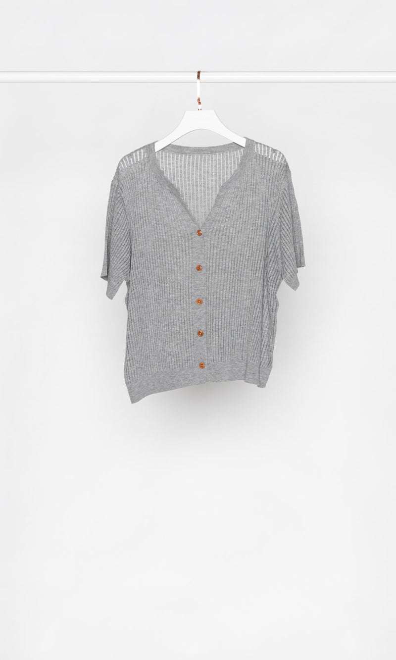 Thin V-neck Ribbed Button Up Cardigan