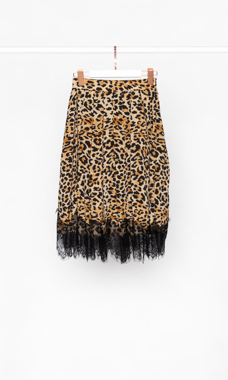 Leopard with Lace Edge Midi Skirt