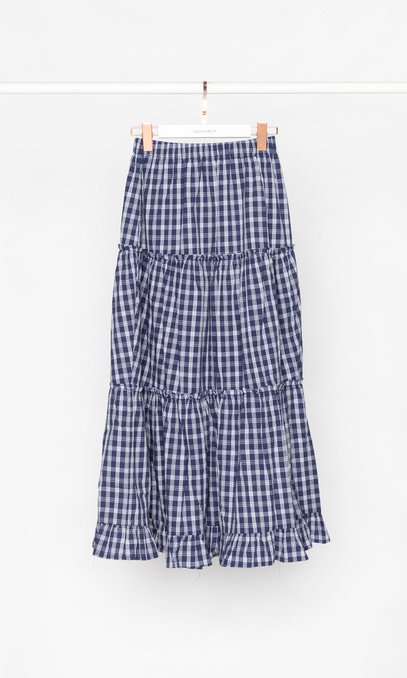 Navy Checker Maxi Flare Skirt