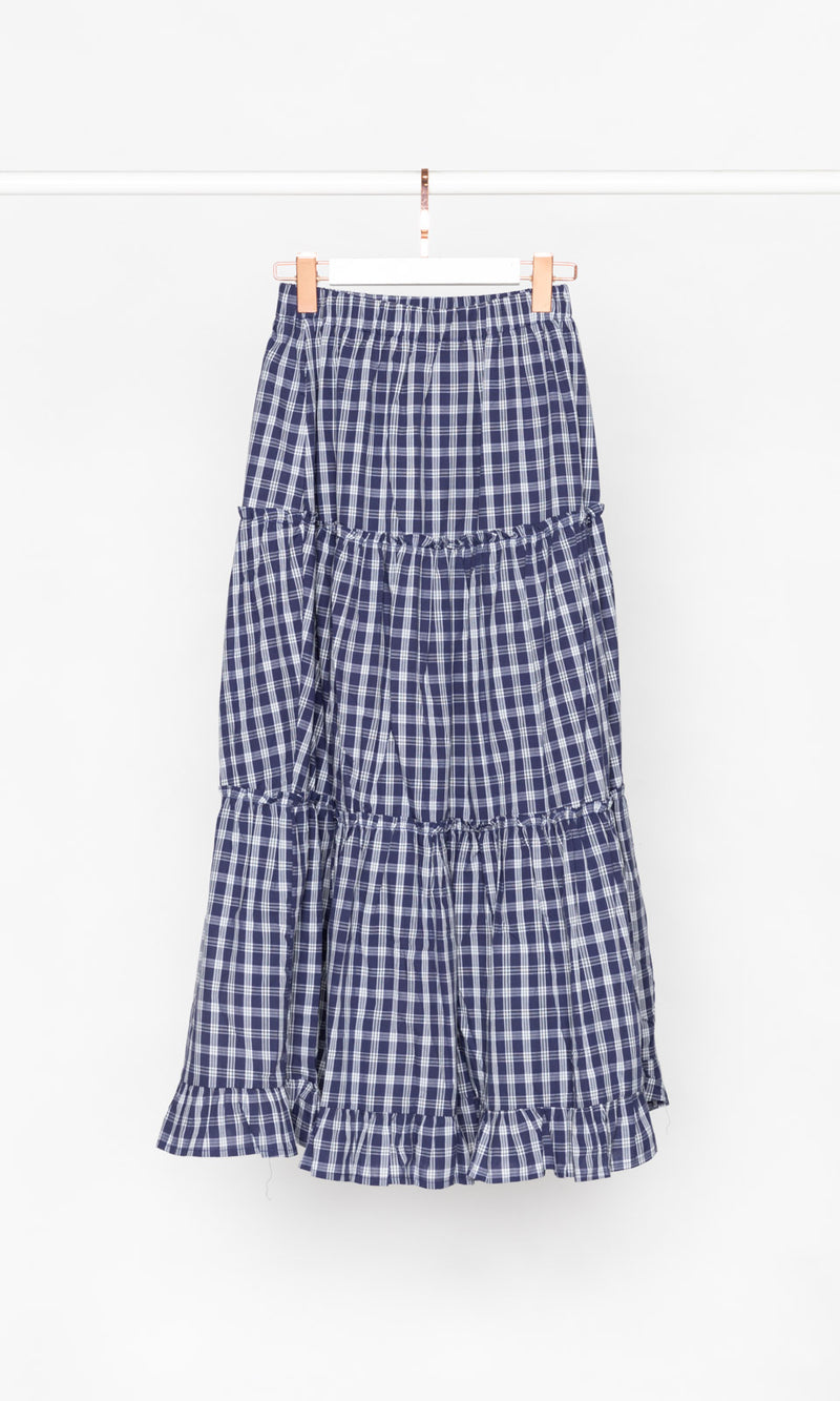 Navy Checker Maxi Flare Skirt