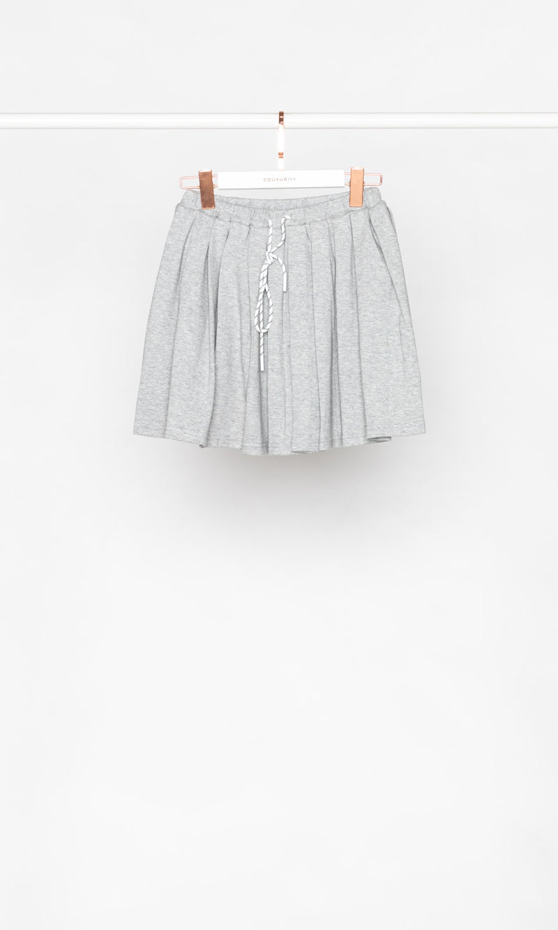 Pleated Sweat Mini Skirt with Drawstring