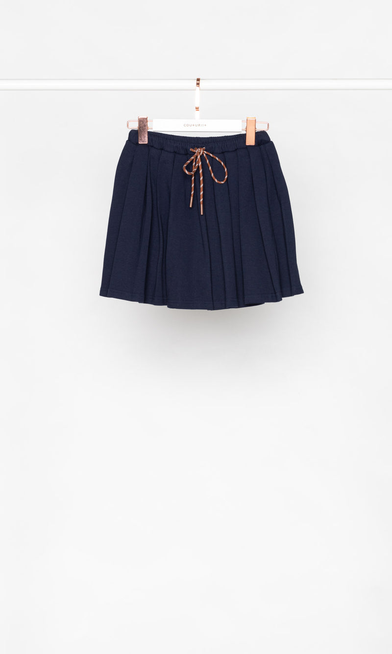 Pleated Sweat Mini Skirt with Drawstring