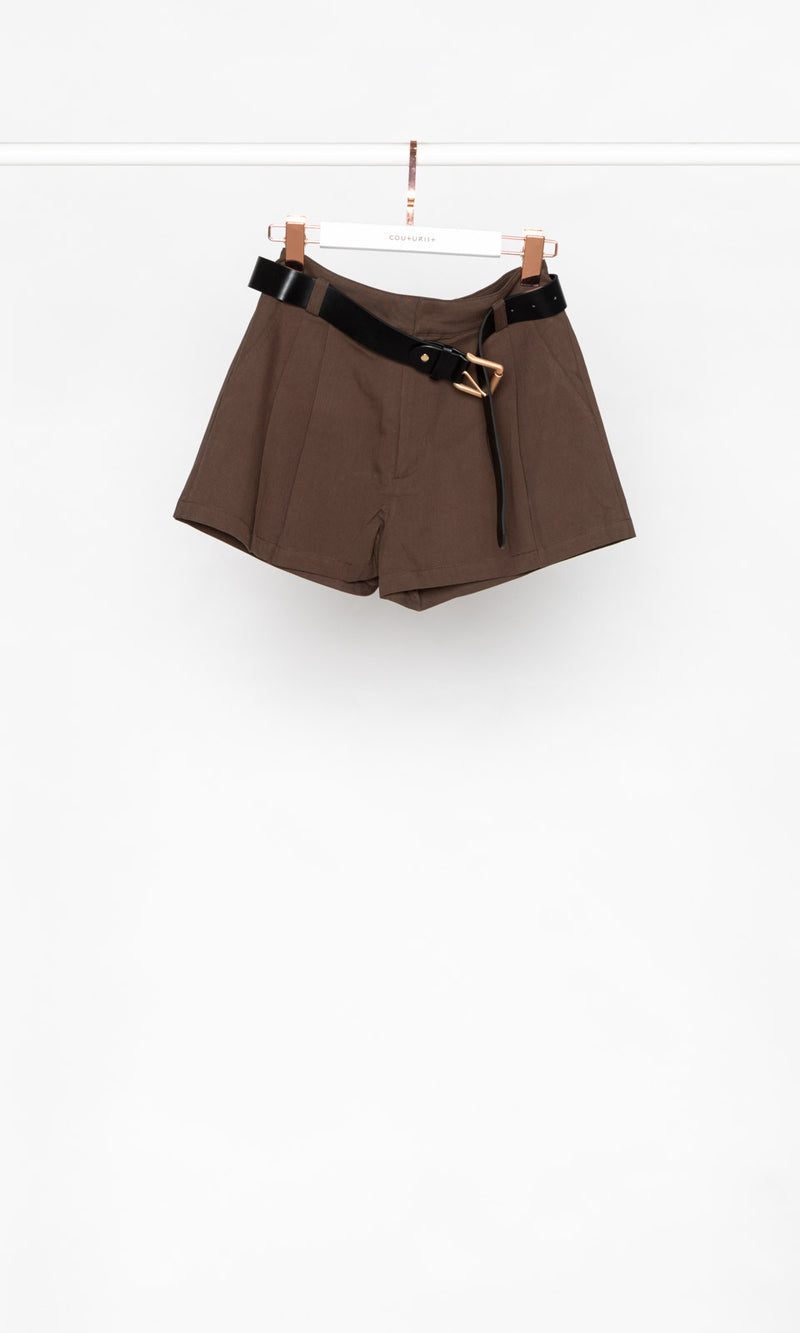 High-waisted Front Pleated Shorts with Belt