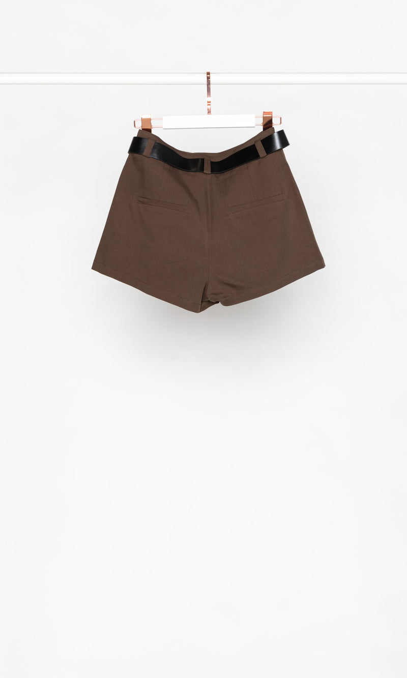 High-waisted Front Pleated Shorts with Belt