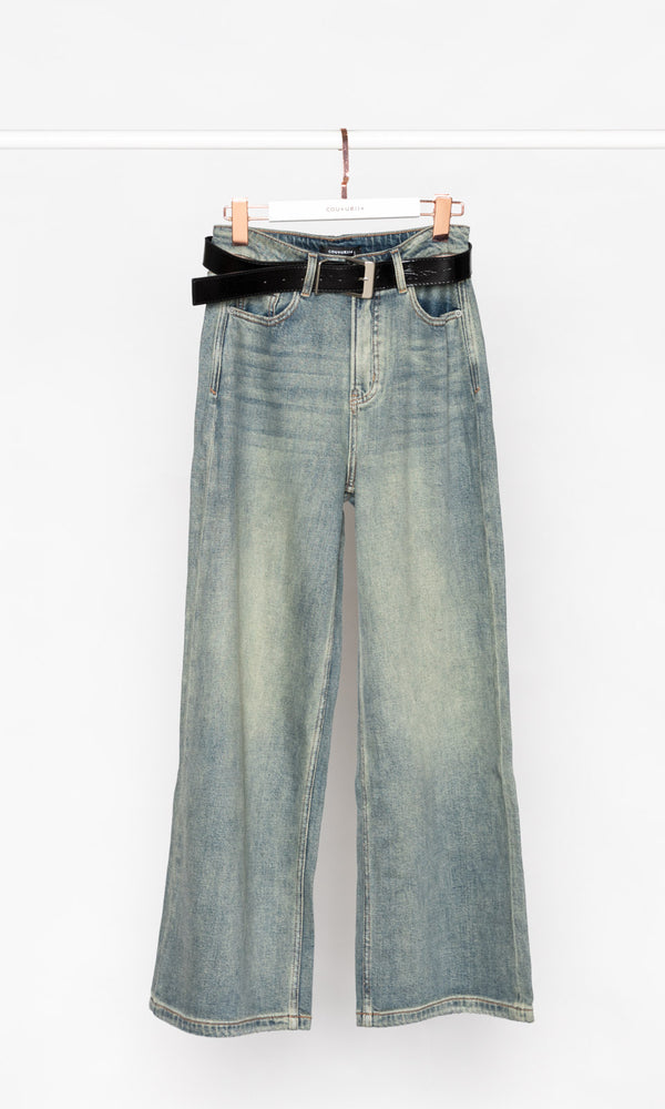 High-waisted Wide Leg Jeans with Belt