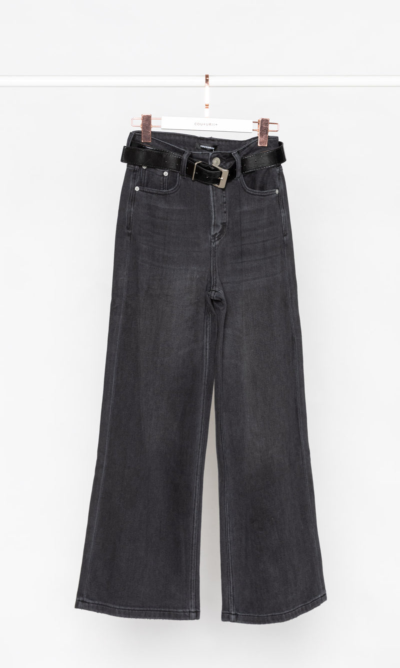 High-waisted Wide Leg Jeans with Belt