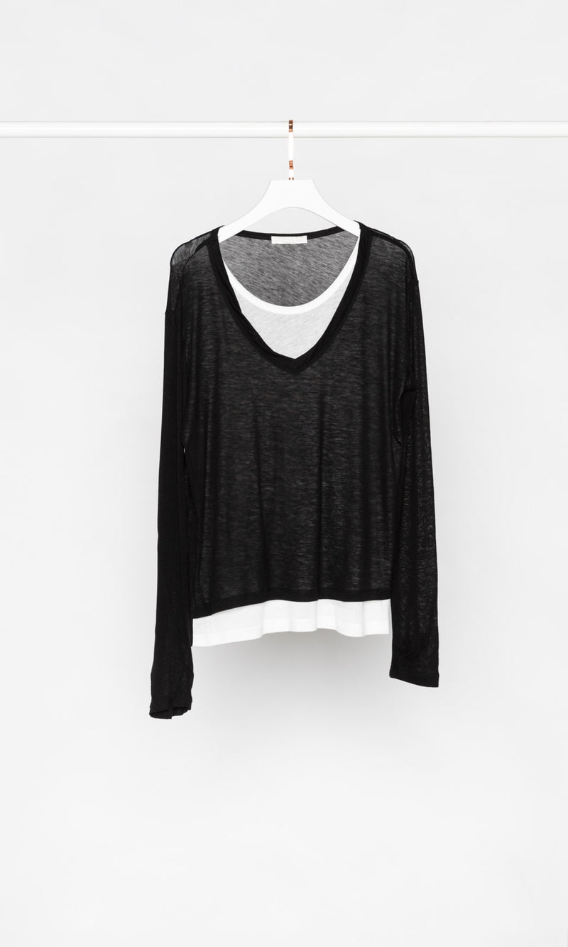 Contrasting Layers Scoop Neck Top