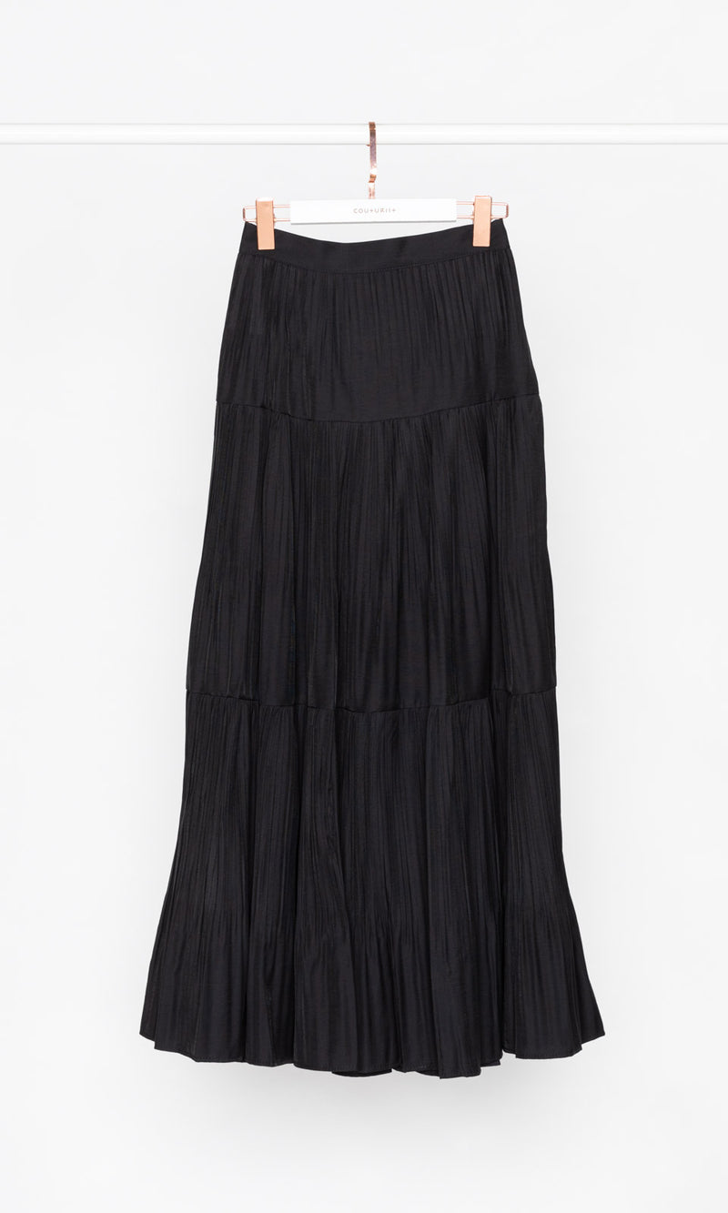 Pleated Flare Maxi Skirt