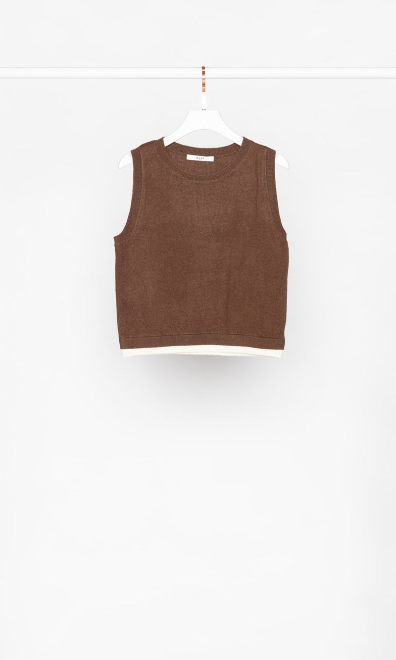 Contrasting Bottom Knit Tank and Cardigan Set