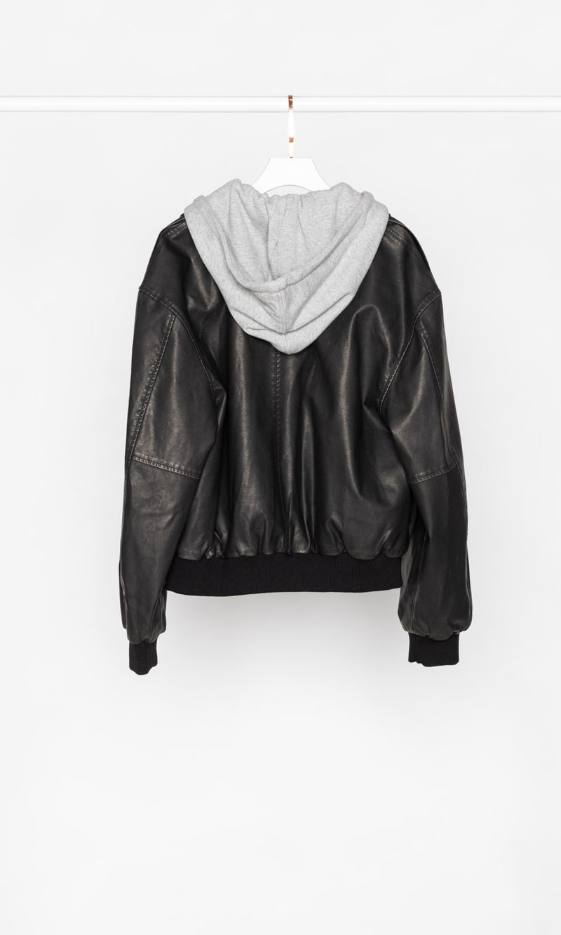 Oversized Leather Jacket with Detachable Hood