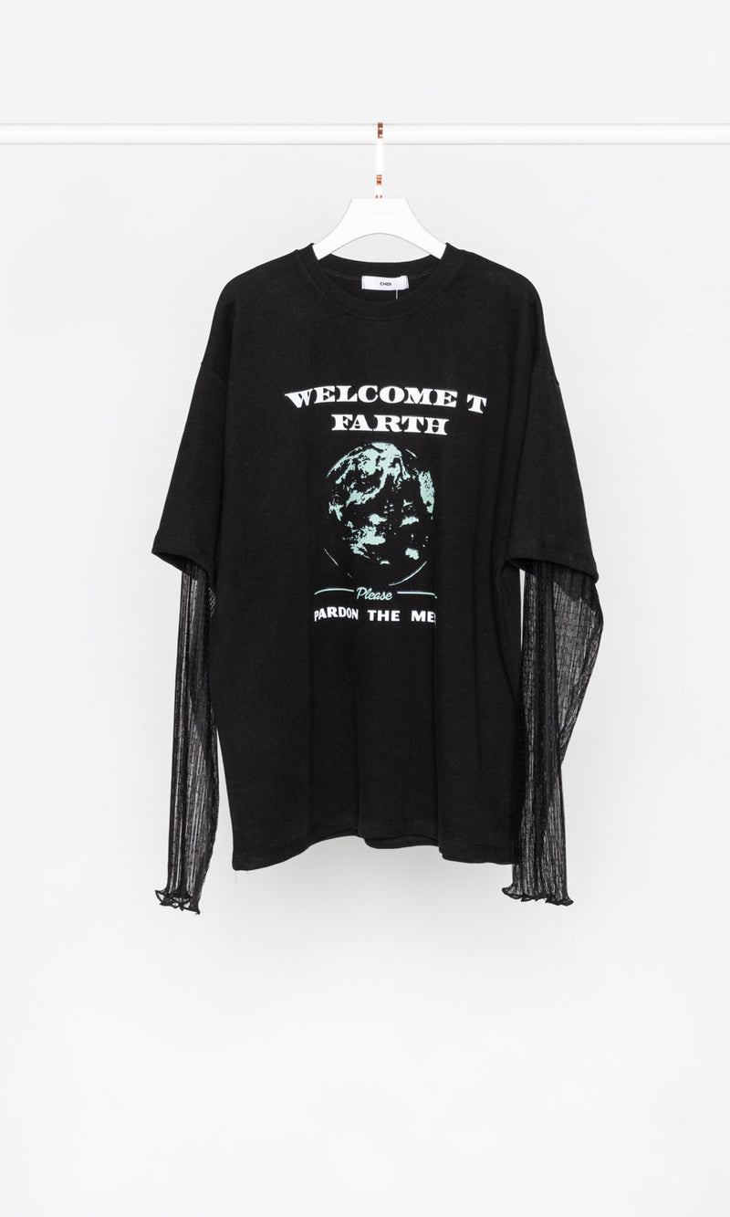 Pleated Tulle Sleeves Overiszed T-shirt