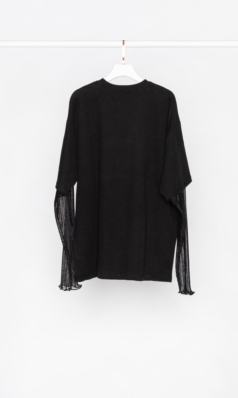 Pleated Tulle Sleeves Overiszed T-shirt