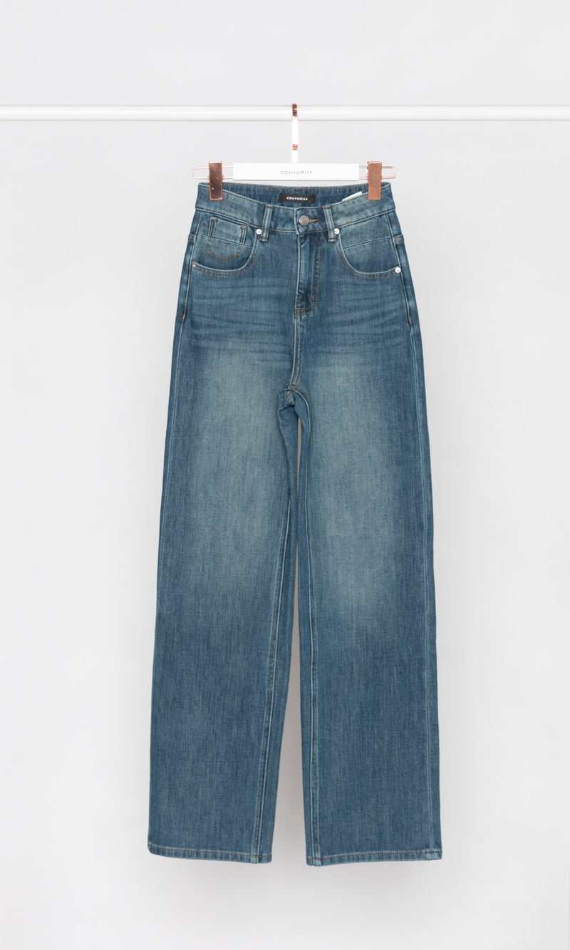 Washed Blue Hight-waisted Relax Jeans