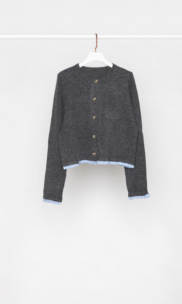 Bow Buttons Cardigan with Contrasting Edge