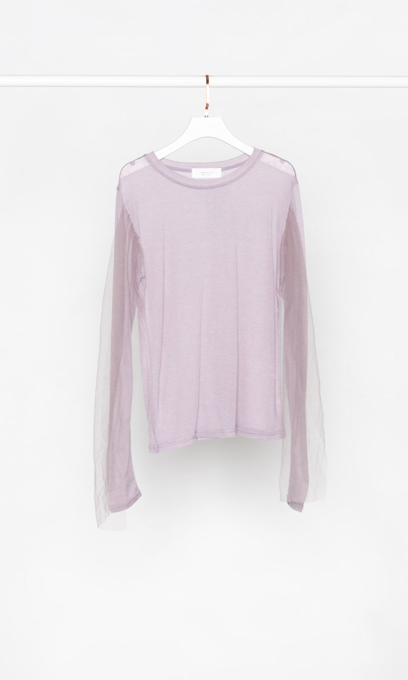 Front Tulle Tie Long Sleeves Top