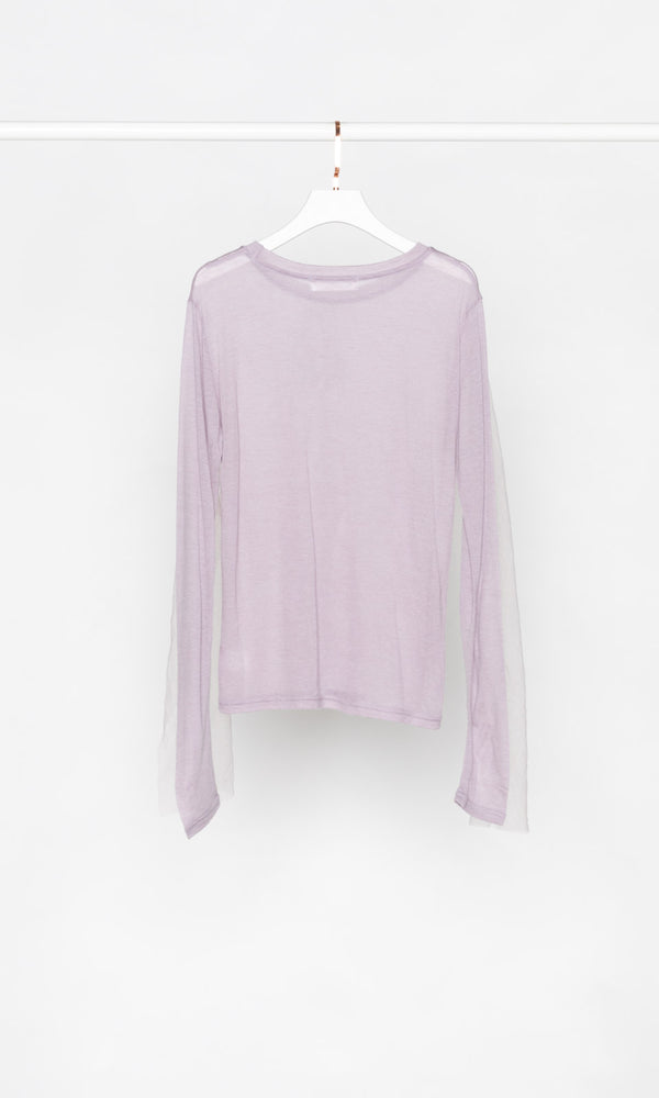 Front Tulle Tie Long Sleeves Top