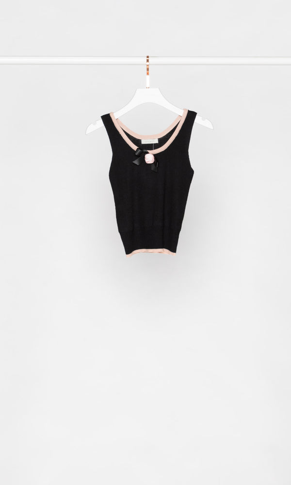 Rose Bow Contrasting Edge Knit Tank