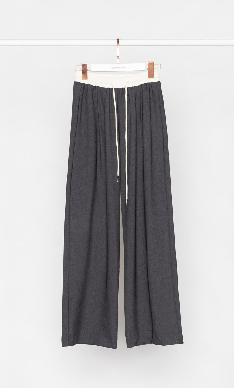 Contrasting Waistband Wide Leg Trousers