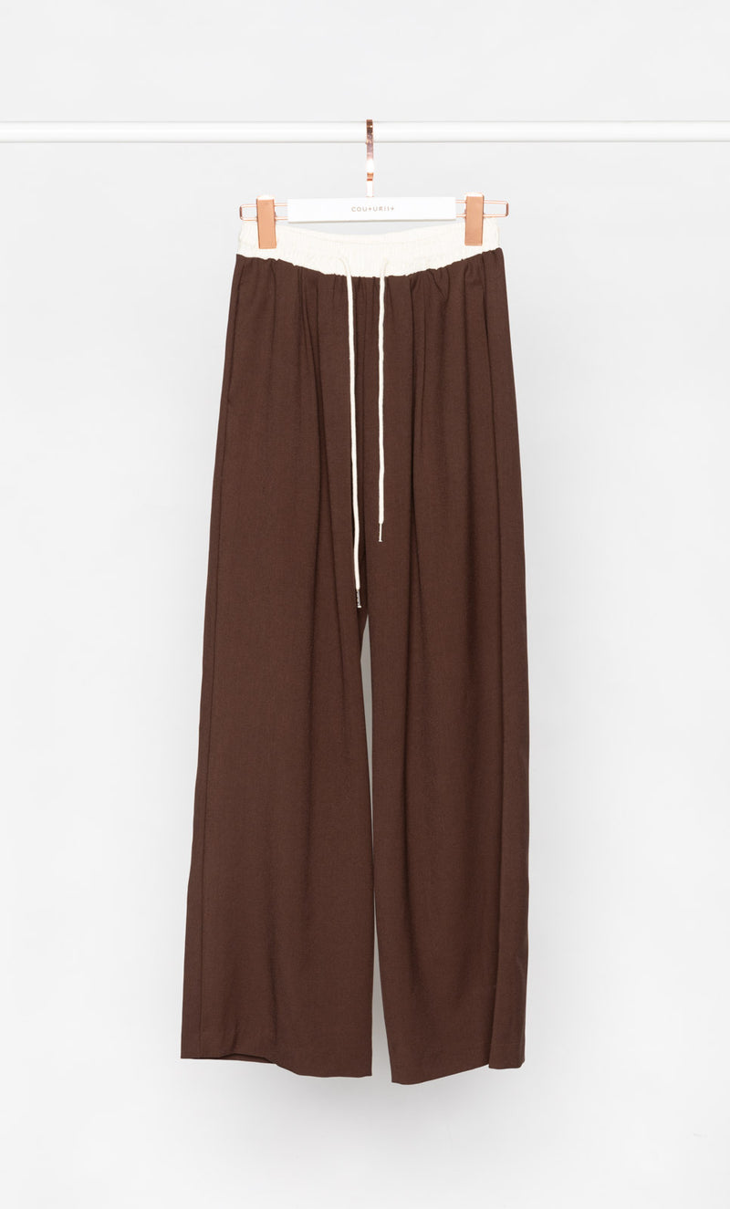 Contrasting Waistband Wide Leg Trousers