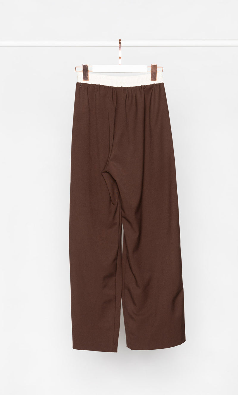 Contrasting Waistband Wide Leg Trousers