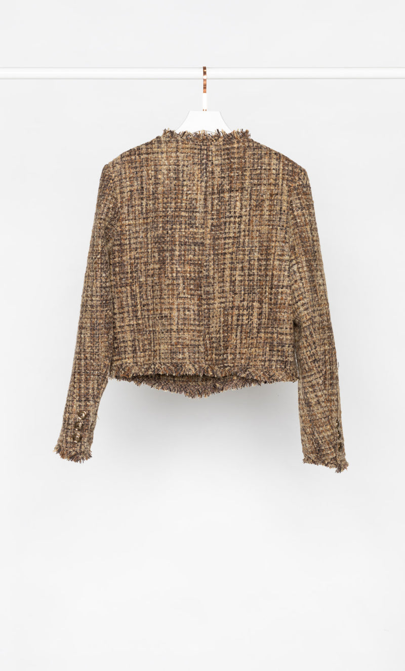 Brown Tweed Jacket with Fray Hem