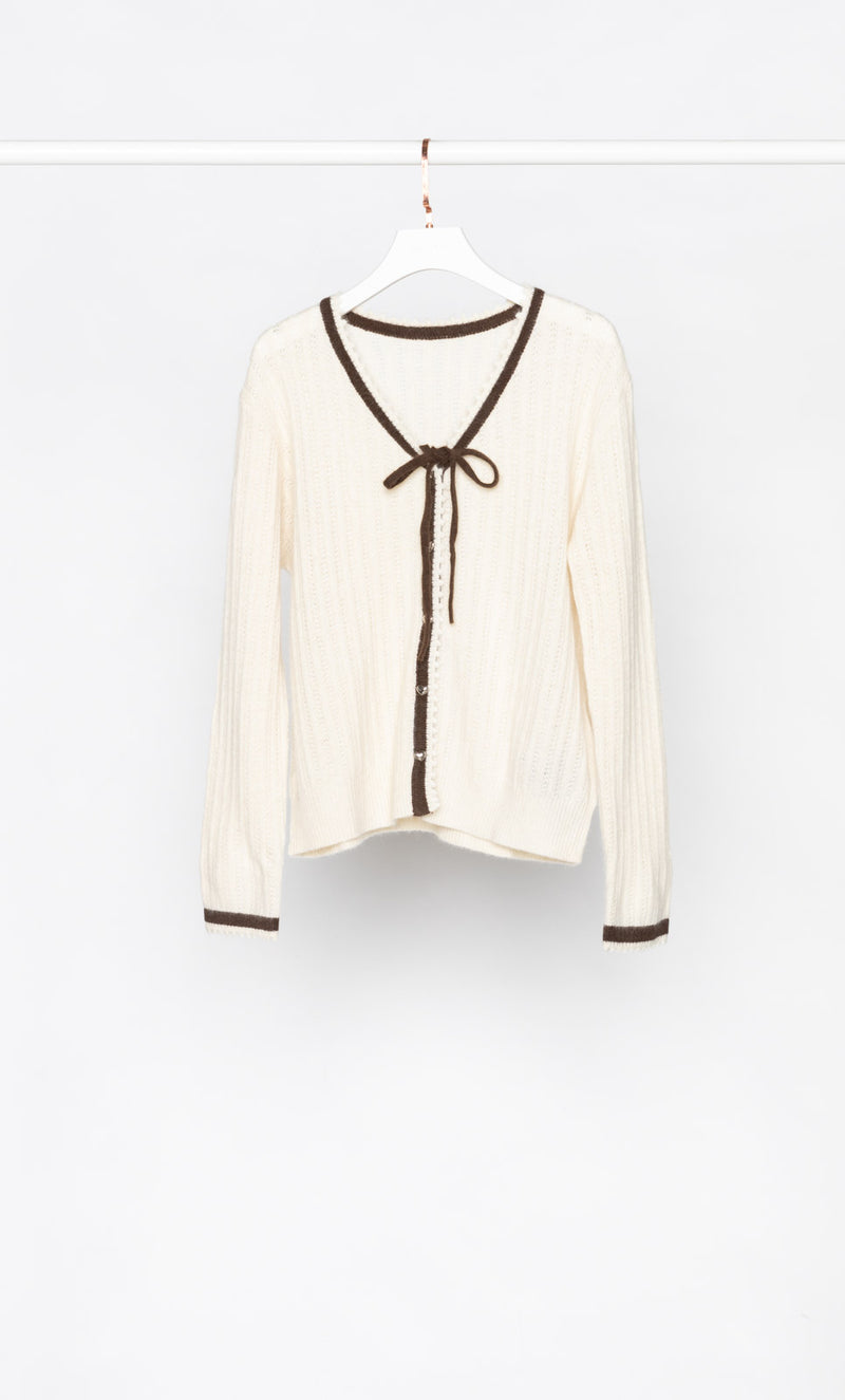 V-neck Front Tie Knit Cardigan